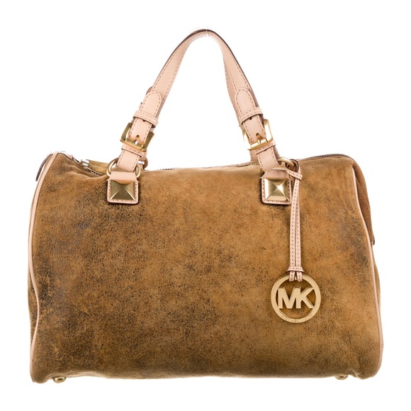 Michael Kors Brown Crackled Nubuck Grayson Satchel EUC no logo tag suede cork - Picture 2 of 6